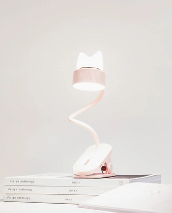 Светодиодна скоба за маса за легло Котешка нощна лампа за четене 2 в 1 за легло, скоба за книга, 360 ° гъвкава настолна лампа с щипка за гъша шия