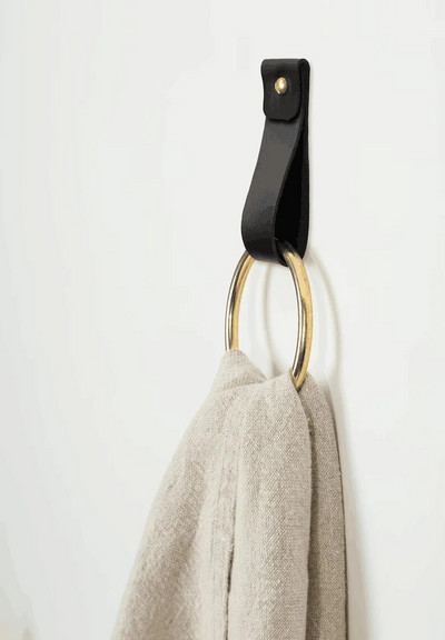 Απλή δερμάτινη κρεμάστρα για πετσέτες μπάνιου κρεμάστρα τοίχου λουράκι ώμου πετσέτα γάντζος διακόσμηση μπάνιου ορειχάλκινο δαχτυλίδι για πετσέτες Nordic home