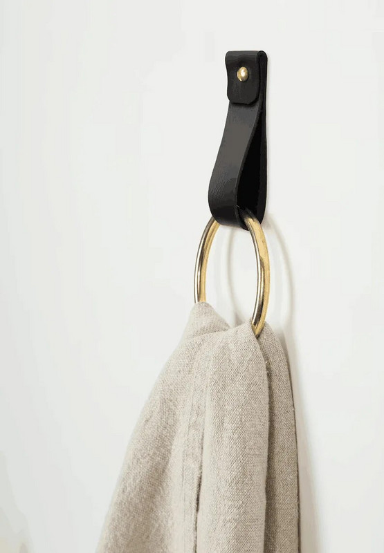 Απλή δερμάτινη κρεμάστρα για πετσέτες μπάνιου κρεμάστρα τοίχου λουράκι ώμου πετσέτα γάντζος διακόσμηση μπάνιου ορειχάλκινο δαχτυλίδι για πετσέτες Nordic home