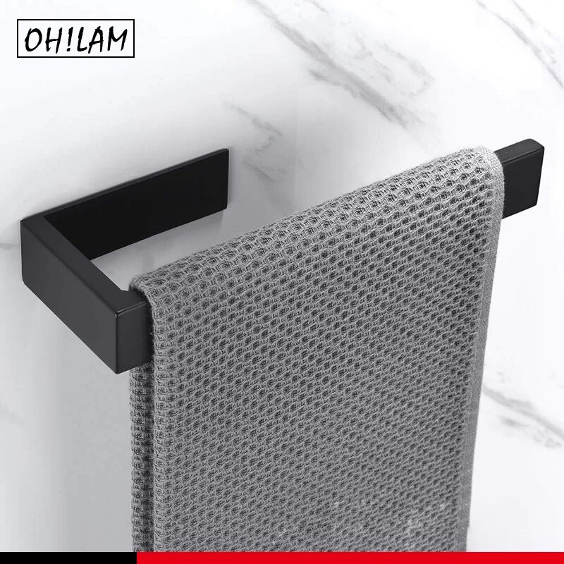 Θήκη για πετσέτες χεριών Δαχτυλίδι για πετσέτες χεριών Αυτοκόλλητο μπαστούνι πετσετών κουζίνας μπάνιου στον τοίχο SUS 304 από ανοξείδωτο ατσάλι Μαύρο ματ
