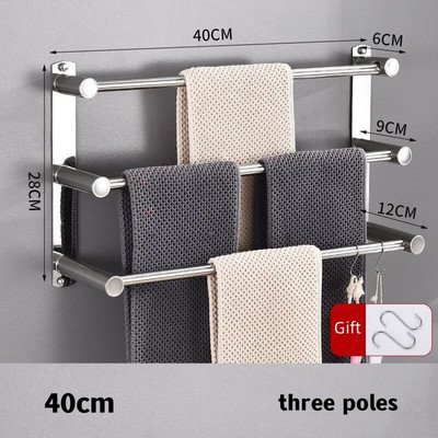 Μπάρα για πετσέτες μπάνιου Επιτοίχια θήκη για πετσέτες από ανοξείδωτο χάλυβα Κρεμάστρα για πετσέτες Κόλλα Αξεσουάρ αποθήκευσης Αξεσουάρ μπάνιου