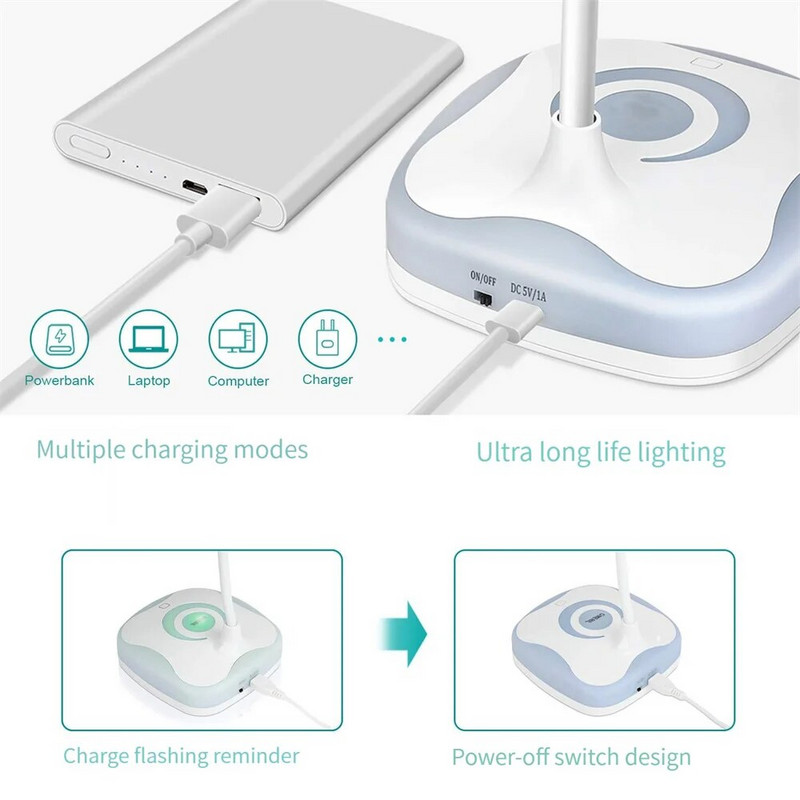 Stmievateľná LED stolová lampa, nabíjateľná USB, nočná lampa do očí, spálňa, detská študijná lampa na čítanie, prenosná, 2023, nové svetlo