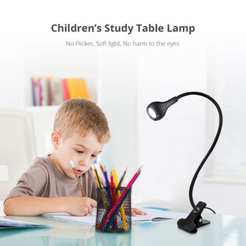 USB настолна лампа Гъвкава настолна лампа с щипка Учебни лампи за четене Нощна масичка Декор за спалня Нощна лампа с превключвател USB LED лампа