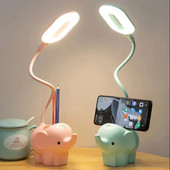 Lampă de birou cu LED elefant drăguț, reîncărcabilă prin USB, lumină de lectură de studiu, lampă de noapte de masă cu control tactil pentru copii, birou de noptieră