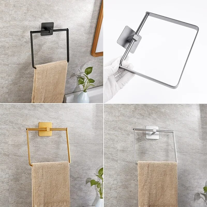 Kuldne nagi ruudukujulised käterätikurõngad Kaasaskantav WC riistvara WC-tarvikud Duširuum Alumiiniumist rippuv hoidik Seinale kinnitatav kinnitus