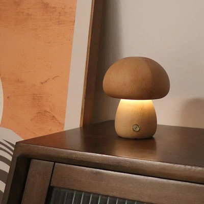 INS LED φωτιστικό νύχτας με διακόπτη αφής Ξύλινο χαριτωμένο μανιτάρι κομοδίνο φωτιστικό για υπνοδωμάτιο Παιδικά φωτιστικά ύπνου