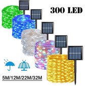 5M/12M/22M/32M Lumină solară în aer liber grădină zână șir de lumină LED sclipitor lampă rezistentă la apă pentru petrecere de Crăciun în curte copac
