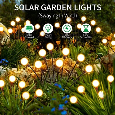 Solar Firefly Lights kültéri vízálló Led kerti füves lámpa Kerti lámpa Napenergia szélhinta Udvari terasz dekoráció