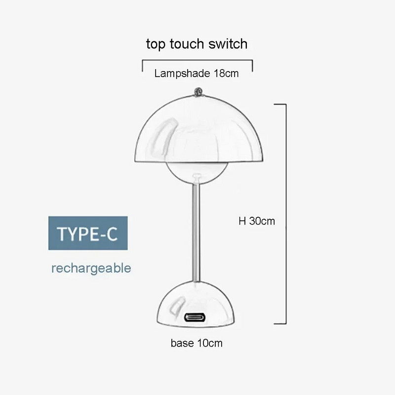 Top Touch Switch LED stalinė lempa Įkraunama Šiaurės šalių gėlių pumpurų grybų dizaino svetainė, miegamojo dekoro rašomasis stalas, naktinis stovas