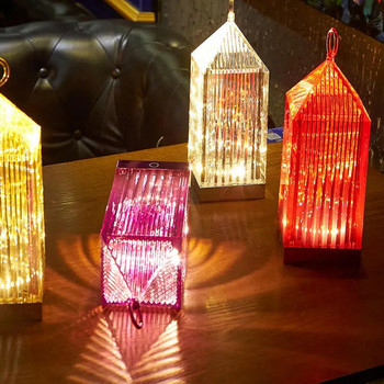 Италиански дизайн на Kartall Акрилен кристал Батериен фенер Ярки акумулаторни лампи за маса за ресторант Декоративен нощен източник