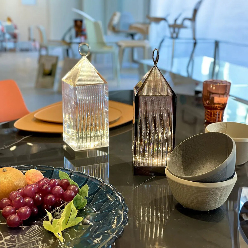 Ιταλική Kartall Σχεδιασμός Ακρυλικό Κρυστάλλινο Φανάρι Μπαταρίας Φωτεινό Επαναφορτιζόμενο Επιτραπέζιο Φωτιστικό Εστιατορίου Διακοσμητικό Νυχτερινό Πηγή