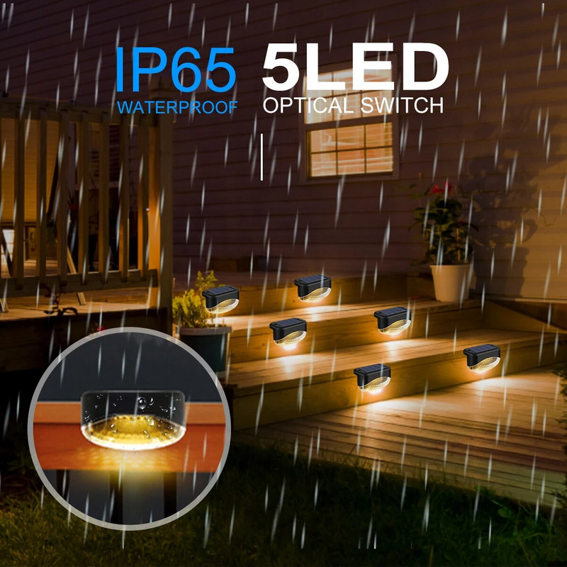 5LED Super Bright Step Light saulės LED šviestuvai lauko sodo dekoro tvoros šviestuvai IP65 vandeniui atsparus laiptų šviestuvas sodo saulės šviesai
