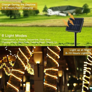 Solar String Fairy Lights 12m 100LED / 32M 300 LED Αδιάβροχο Outdoor Garland Solar Power Lamp Χριστουγεννιάτικο Για Διακόσμηση Κήπου