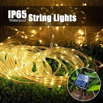Приказни светлини със слънчева струна 12m 100LED / 32M 300 LED Водоустойчива външна гирлянда Коледна лампа за градинска декорация