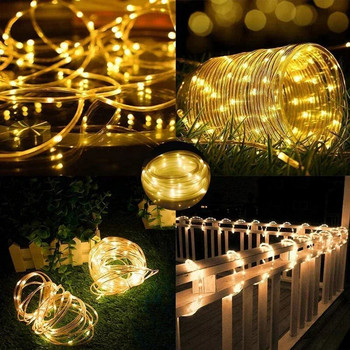 Приказни светлини със слънчева струна 12m 100LED / 32M 300 LED Водоустойчива външна гирлянда Коледна лампа за градинска декорация