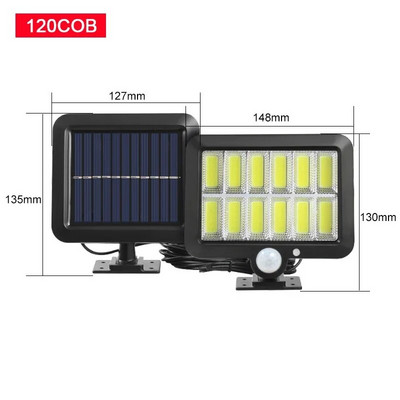 COB LED Solar Powered Light Outdoors Motion Sensor PIR Αδιάβροχο τοίχου Φωτιστικό ασφαλείας δρόμου έκτακτης ανάγκης για διακόσμηση κήπου