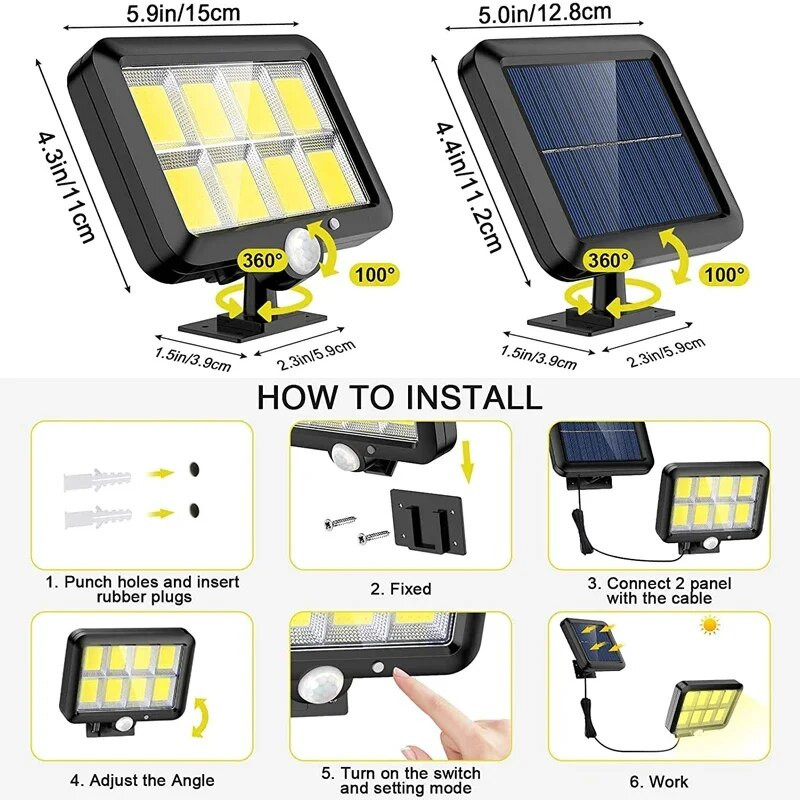 COB LED Solar Powered Light Outdoors Motion Sensor PIR Αδιάβροχο τοίχου Φωτιστικό ασφαλείας δρόμου έκτακτης ανάγκης για διακόσμηση κήπου