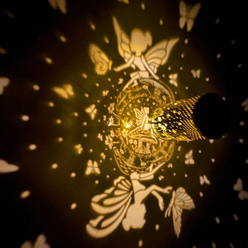 Led слънчева светлина външна цветна фея проектор лампа слънчев висящ фенер ретро желязо изкуство градина декоративна пътека лампа