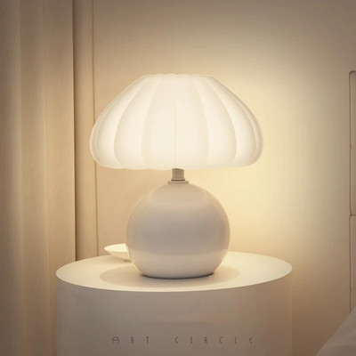 Лампа за нощно шкафче в кремав стил Френски стил Защита на очите Гъба Декоративна лампа от тиква Лампа за детска стая Нощна лампа