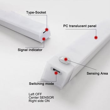 Long Motion Sensing Night Light Ντουλάπα κουζίνας 3 Λειτουργίες Βιβλιοθήκη Ρούχα στο κρεβάτι Επαναφορτιζόμενη φορητή λάμπα