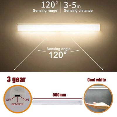 Long Motion Sensing Night Light Ντουλάπα κουζίνας 3 Λειτουργίες Βιβλιοθήκη Ρούχα στο κρεβάτι Επαναφορτιζόμενη φορητή λάμπα
