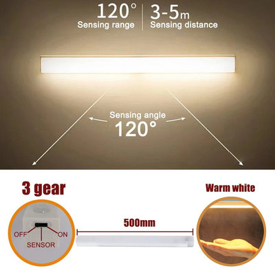 Long Motion Sensing Night Light Ντουλάπα κουζίνας 3 Λειτουργίες Βιβλιοθήκη Ρούχα στο κρεβάτι Επαναφορτιζόμενη φορητή λάμπα