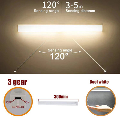 Long Motion Sensing Night Light Ντουλάπα κουζίνας 3 Λειτουργίες Βιβλιοθήκη Ρούχα στο κρεβάτι Επαναφορτιζόμενη φορητή λάμπα