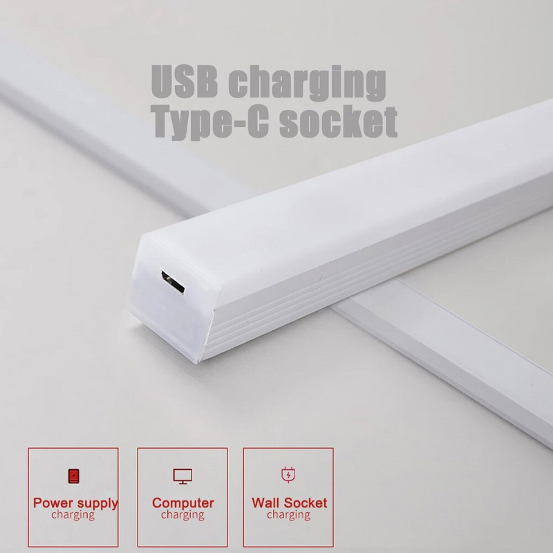 Long Motion Sensing Night Light Ντουλάπα κουζίνας 3 Λειτουργίες Βιβλιοθήκη Ρούχα στο κρεβάτι Επαναφορτιζόμενη φορητή λάμπα