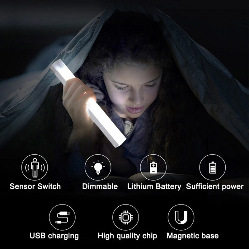 Long Motion Sensing Night Light Ντουλάπα κουζίνας 3 Λειτουργίες Βιβλιοθήκη Ρούχα στο κρεβάτι Επαναφορτιζόμενη φορητή λάμπα