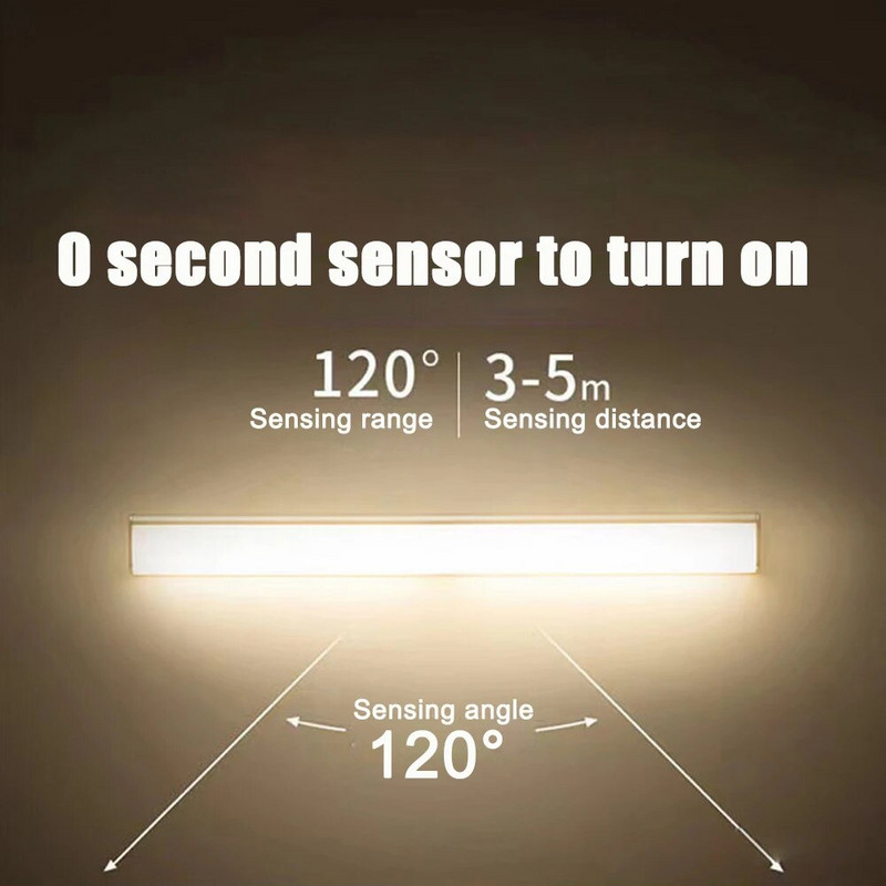 Long Motion Sensing Night Light Ντουλάπα κουζίνας 3 Λειτουργίες Βιβλιοθήκη Ρούχα στο κρεβάτι Επαναφορτιζόμενη φορητή λάμπα