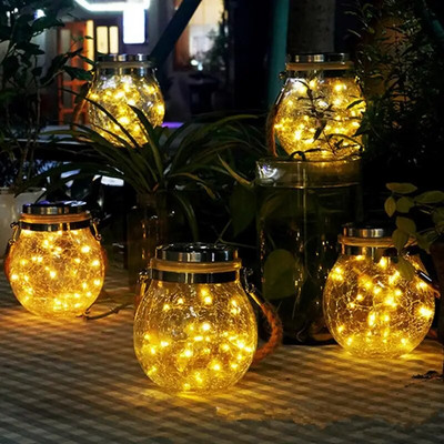 30 светодиода Слънчева нощна лампа Стъклен буркан с пукната топка Лампа за пожелания Външна градинска елха Коледна украса Светлина без стъклен буркан