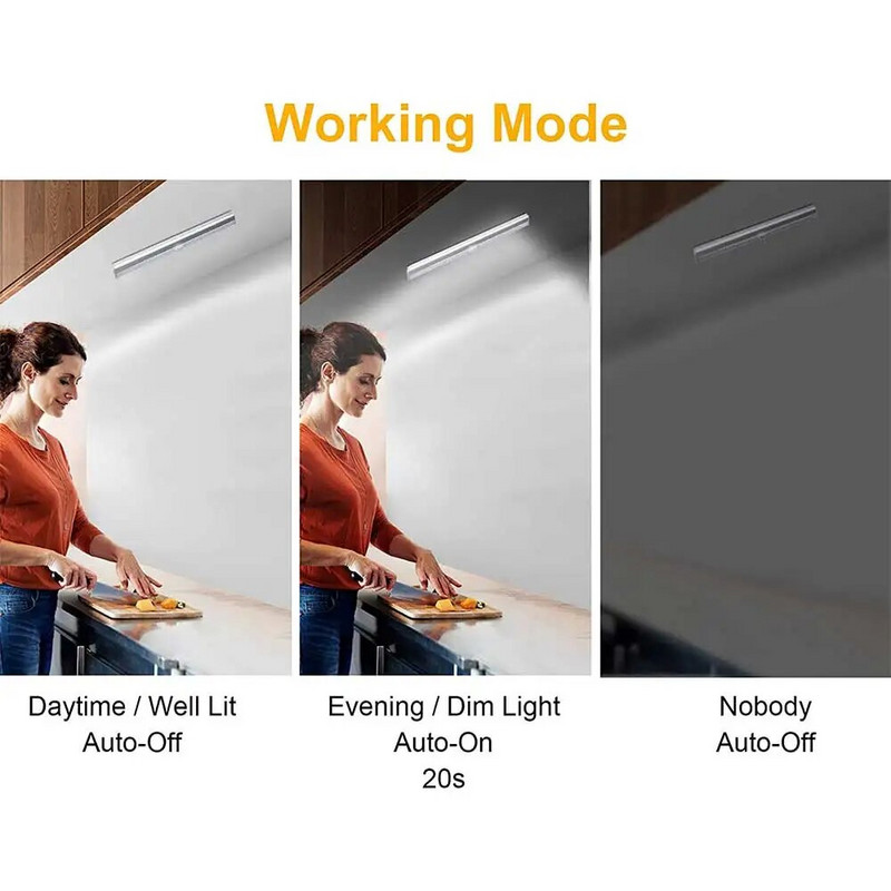 6/10 LED κάτω από το ντουλάπι Νυχτερινό φως αισθητήρα κίνησης Φωτιστικό ντουλάπας για κουζίνα κρεβατοκάμαρα Φωτιστικό τοίχου Φωτιστικό Σκάλας Μπάρα φωτιστικών