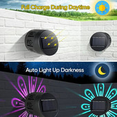 Záhradné solárne plotové svetlo LED vonkajšie dekoratívne ABS tieňové nástenné svietidlo IP65 vodotesné 360 stupňové žiarenie RGB farebné LED svetlá