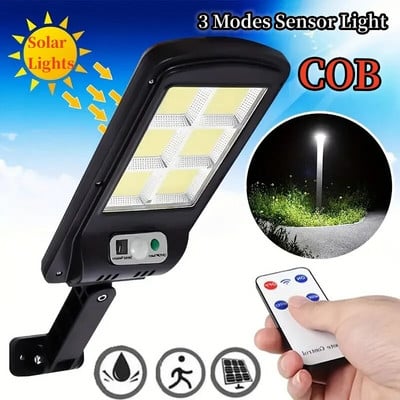 Lampă solară COB cu 6 capete pentru exterior LED Lampă solară de grădină/stradă Lampă LED de perete cu senzor de mișcare impermeabilă cu 3 moduri de iluminare Solar