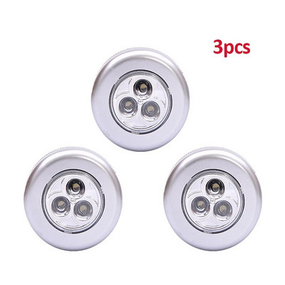 2/3 τεμ. 3 LED Έλεγχος αφής Νυχτερινό φως Στρογγυλό φωτιστικό κάτω από την ντουλάπα Push Stick On Lamp Home Κουζίνα Υπνοδωμάτιο Χρήση αυτοκινήτου