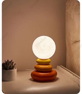 Цветна каменна настолна лампа Нощна лампа за спалня Творческа скандинавска подредена каменна форма Всекидневна Усъвършенствана атмосфера Нощна лампа