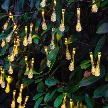 12m 100led Water Droplets Solar String Lights Αδιάβροχη διακόσμηση εξωτερικού χώρου Γιρλάντα Fariy Lights Χριστουγεννιάτικη Γαμήλια Πάρτυ Κήπος