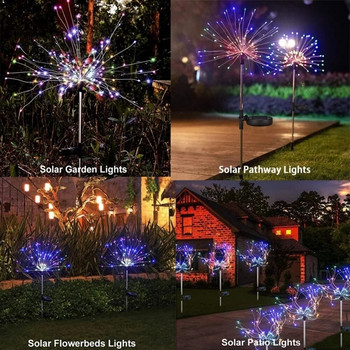 Solar Firework Light Grass Globe Dandelion 90/150/200 LED φωτιστικό πυροτεχνημάτων για γκαζόν κήπου Τοπίο Χριστουγεννιάτικα Φωτάκια