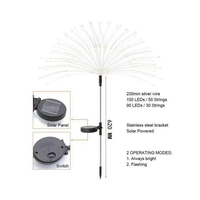 Päikeseenergia ilutulestikuvalgusti muru gloobus võilill 90/150/200 LED ilutulestikulamp aiamuru maastikule pühade jõulutuled