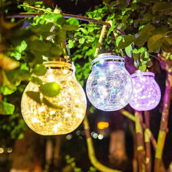 Романтична слънчева пукнатина Стъклена бурканска светлина Цветна LED светлина Коледна лампа за връчване на топка за пожелания за декорация на градина на открито