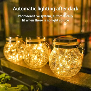 Ρομαντικό Solar Crack Glass Mason Βάζο Φωτιστικό Πολύχρωμο LED Φωτιστικό Χριστουγεννιάτικο Φωτιστικό Ευχών για Διακόσμηση Εξωτερικού Κήπου