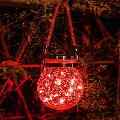 Lumină romantică pentru borcan de zidar din sticlă cu fisuri solare Lumină cu LED colorată Lampă cu minge pentru dorințe de Crăciun pentru decorarea grădinii în aer liber