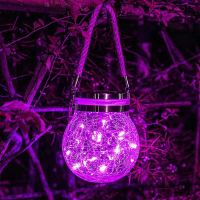 Lumină romantică pentru borcan de zidar din sticlă cu fisuri solare Lumină cu LED colorată Lampă cu minge pentru dorințe de Crăciun pentru decorarea grădinii în aer liber