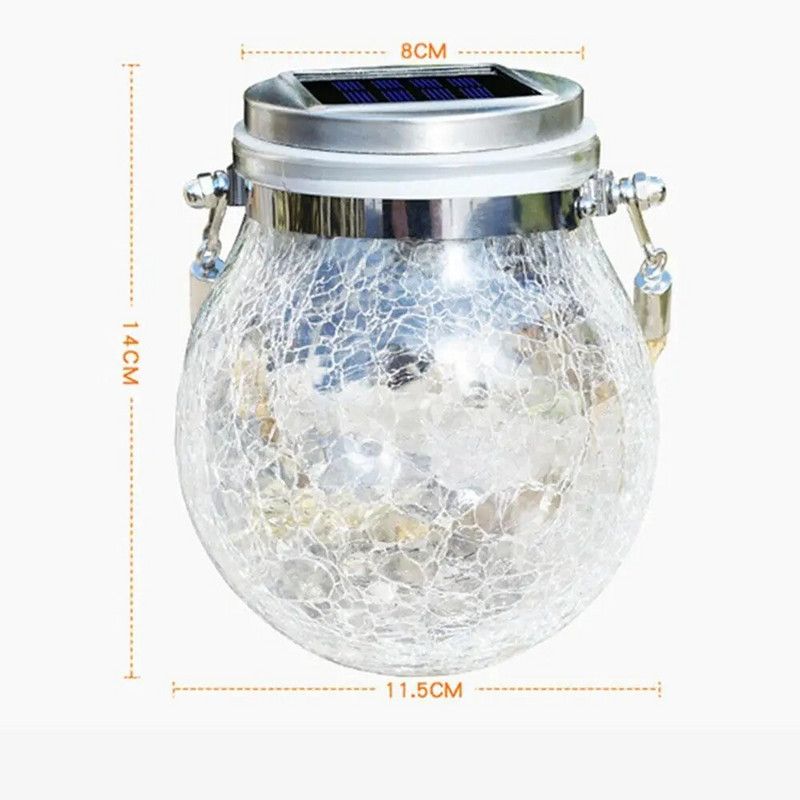Lumină romantică pentru borcan de zidar din sticlă cu fisuri solare Lumină cu LED colorată Lampă cu minge pentru dorințe de Crăciun pentru decorarea grădinii în aer liber