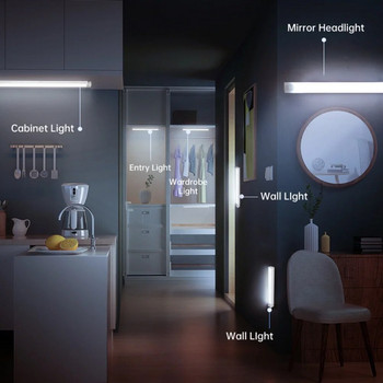 Осветление под шкафа Сензор за движение Нощна лампа Акумулаторна безжична LED лампа Спалня Кухня Шкаф Стълбища Дом