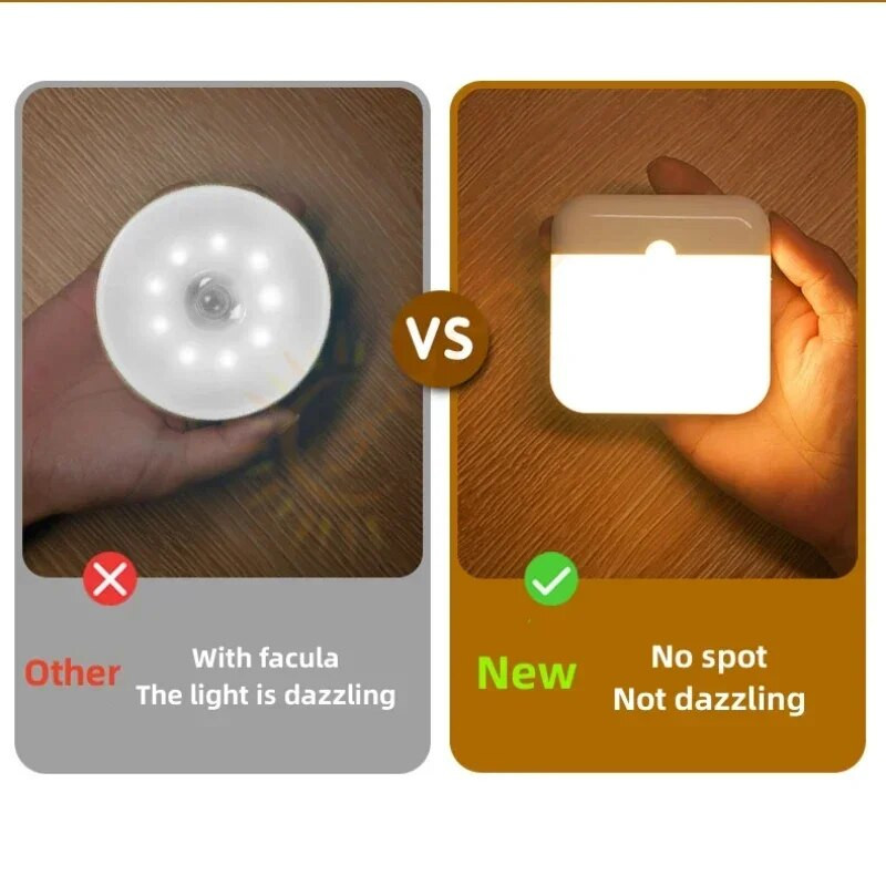 Svjetlo senzora pokreta USB noćno svjetlo LED svjetiljka s prekidačem Punjiva induktorska svjetla za kuhinjske stepenice Hodnik Ormar Spavaća soba