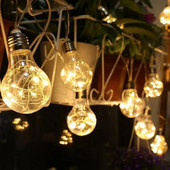 Ηλιακά Φωτάκια Εξωτερικού Κήπου LED String Lights 10/ 20 Bulbs Χάλκινο σύρμα Λάμπες Γιρλάντα Διακόσμηση Κάμπινγκ Φωτισμός Ηλιακός Λαμπτήρας