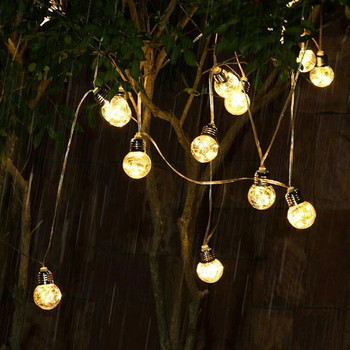 Ηλιακά Φωτάκια Εξωτερικού Κήπου LED String Lights 10/ 20 Bulbs Χάλκινο σύρμα Λάμπες Γιρλάντα Διακόσμηση Κάμπινγκ Φωτισμός Ηλιακός Λαμπτήρας