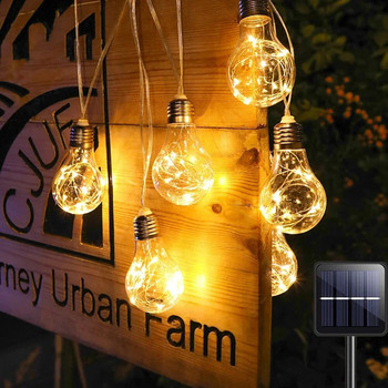 Слънчеви светлини Външни градински LED струнни светлини 10/20 крушки Медни жични крушки Декорация на гирлянди Къмпинг осветление Соларна лампа