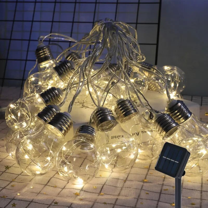 Ηλιακά Φωτάκια Εξωτερικού Κήπου LED String Lights 10/ 20 Bulbs Χάλκινο σύρμα Λάμπες Γιρλάντα Διακόσμηση Κάμπινγκ Φωτισμός Ηλιακός Λαμπτήρας